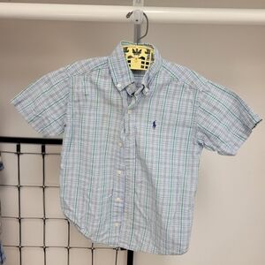 POLO Ralph Lauren Collar Shirt Boys 5 Plaid Preppy Academia Classic Blue Green